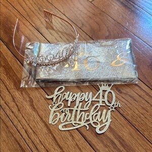40th Birthday Party Set - Tiara, Sash, Cake Topper
